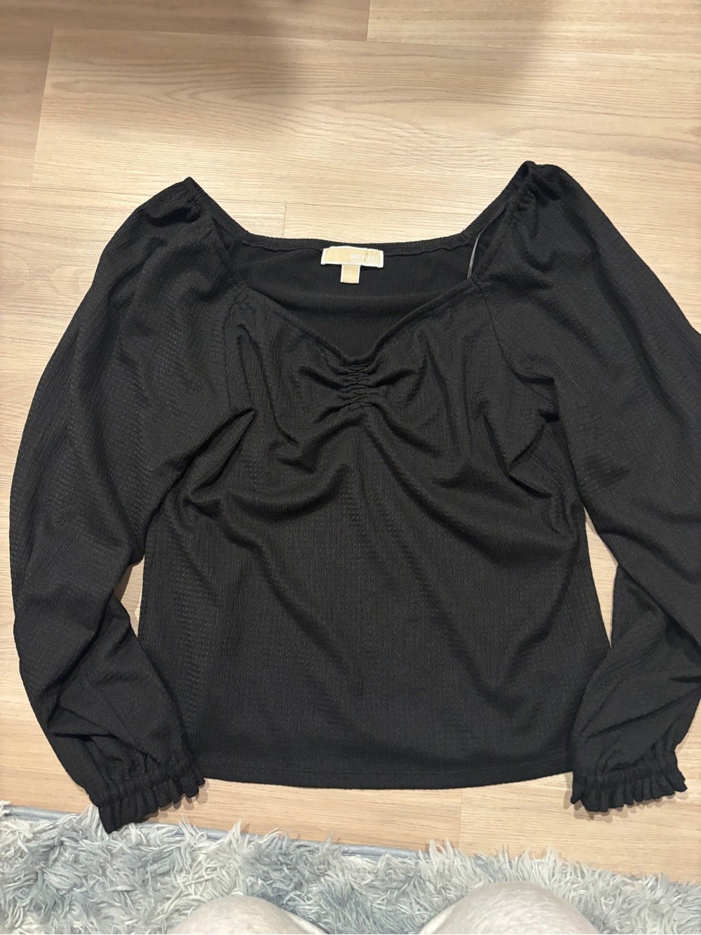 Michael Kors Black Long-Sleeve Ruched Front Blouse